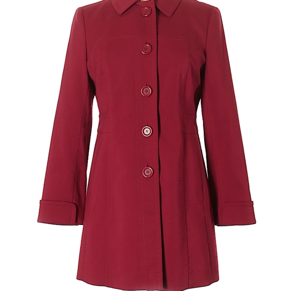Ann Taylor LOFT burgundy red button up trench coat